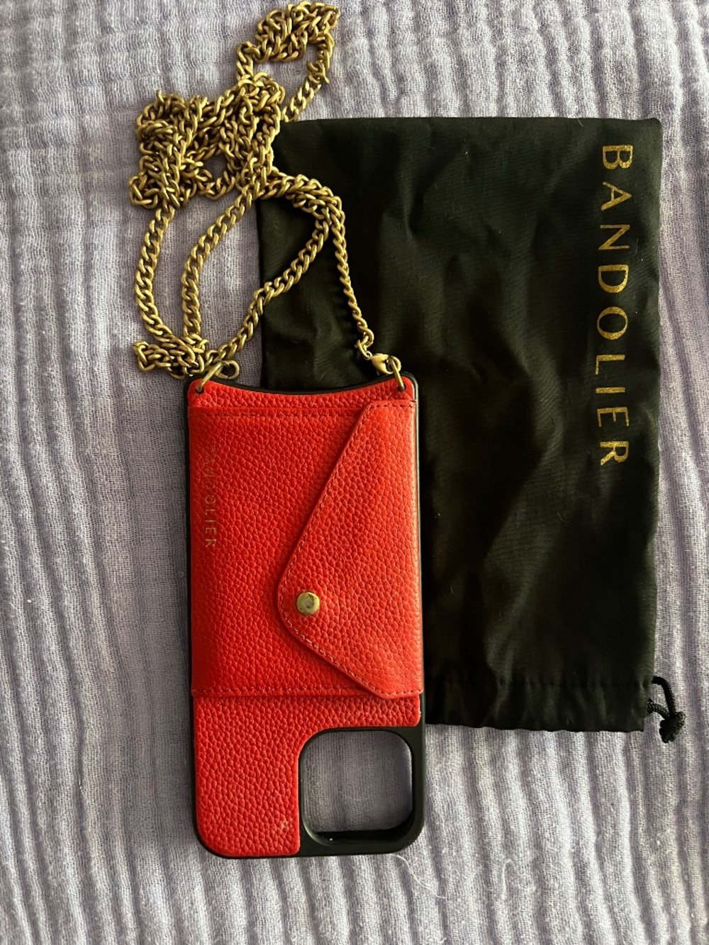 Bandolier Red Leather Crossbody 13Pro Case w/Chain Strap